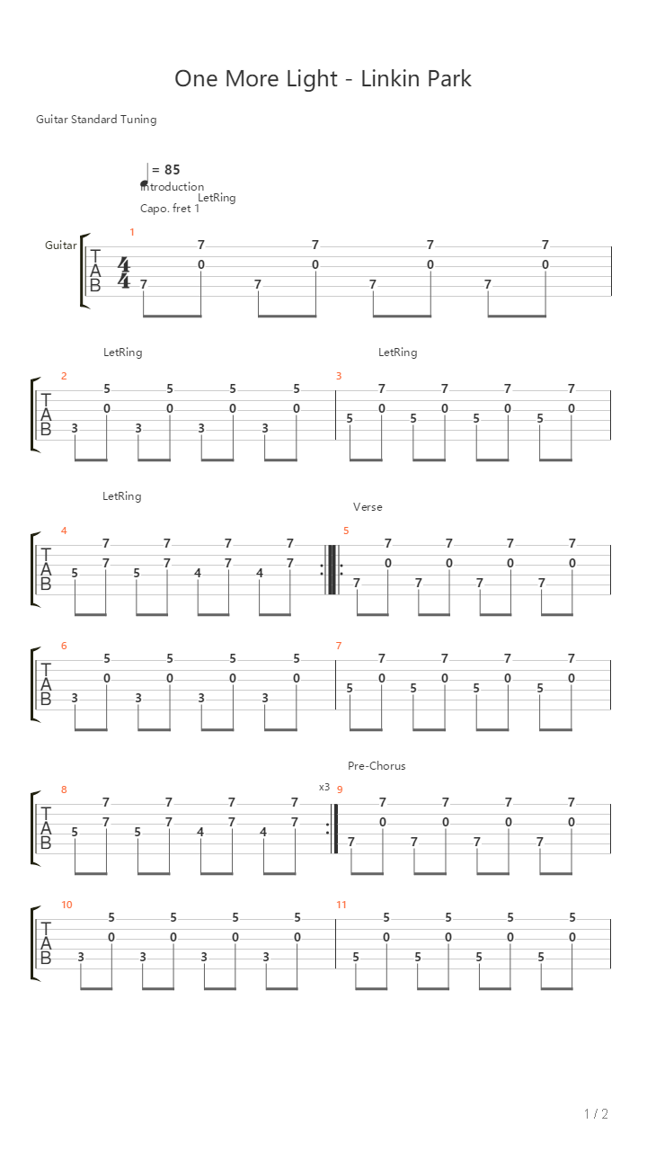 One More Light吉他谱