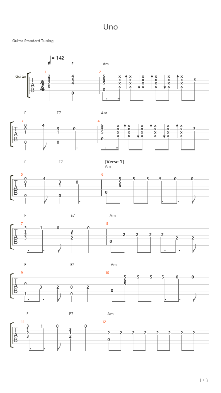 Uno吉他谱