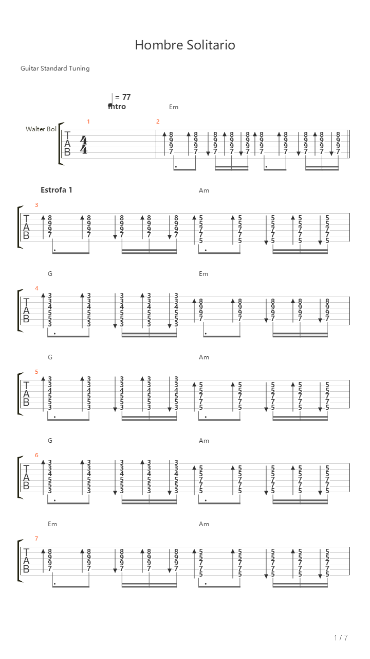 Hombre Solitario吉他谱