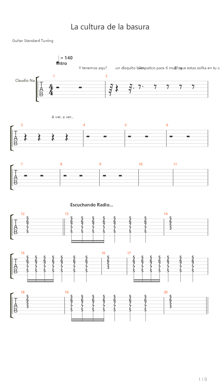 De La Cultura De La Basura吉他谱
