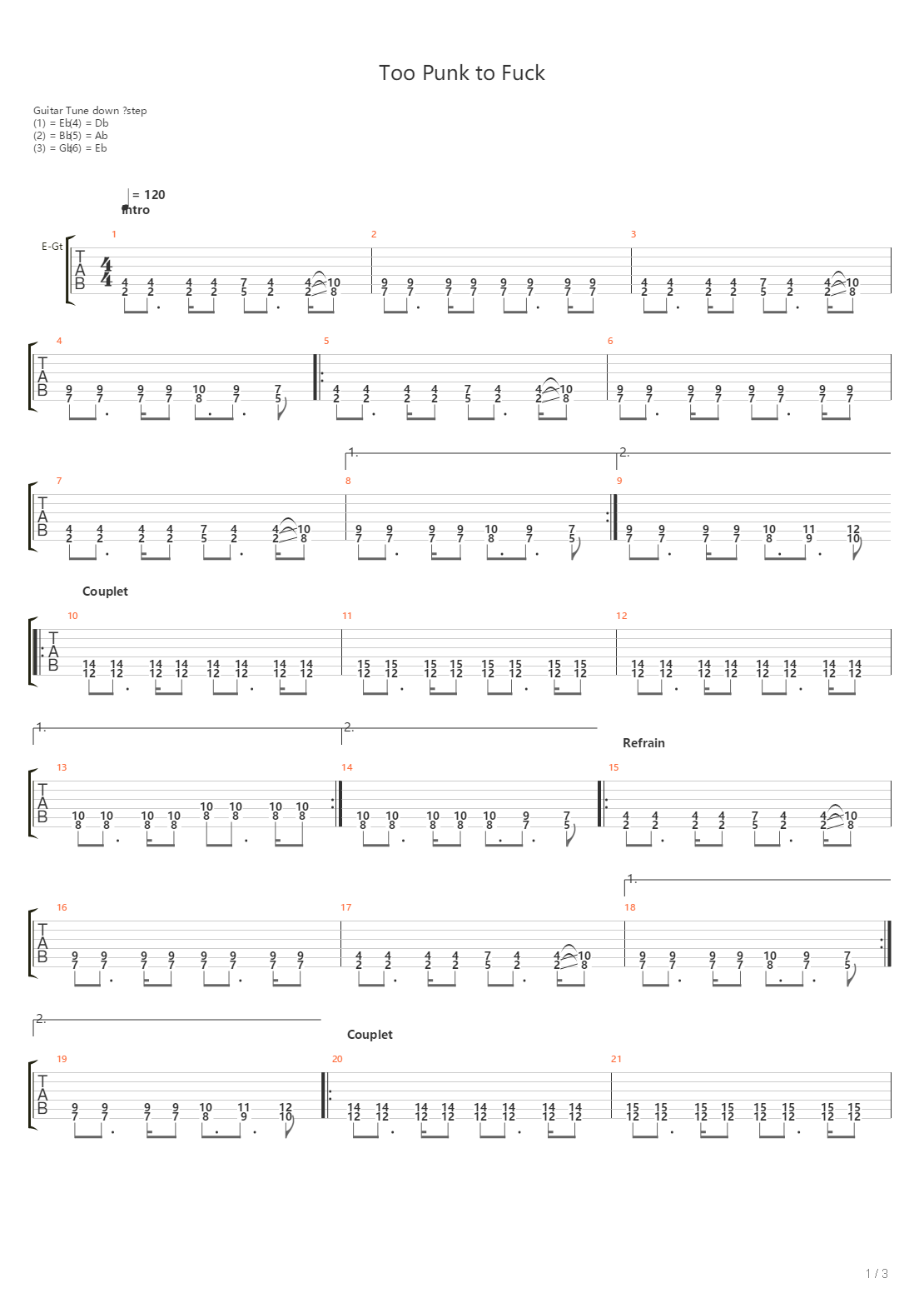 Too Punk To Fuck吉他谱