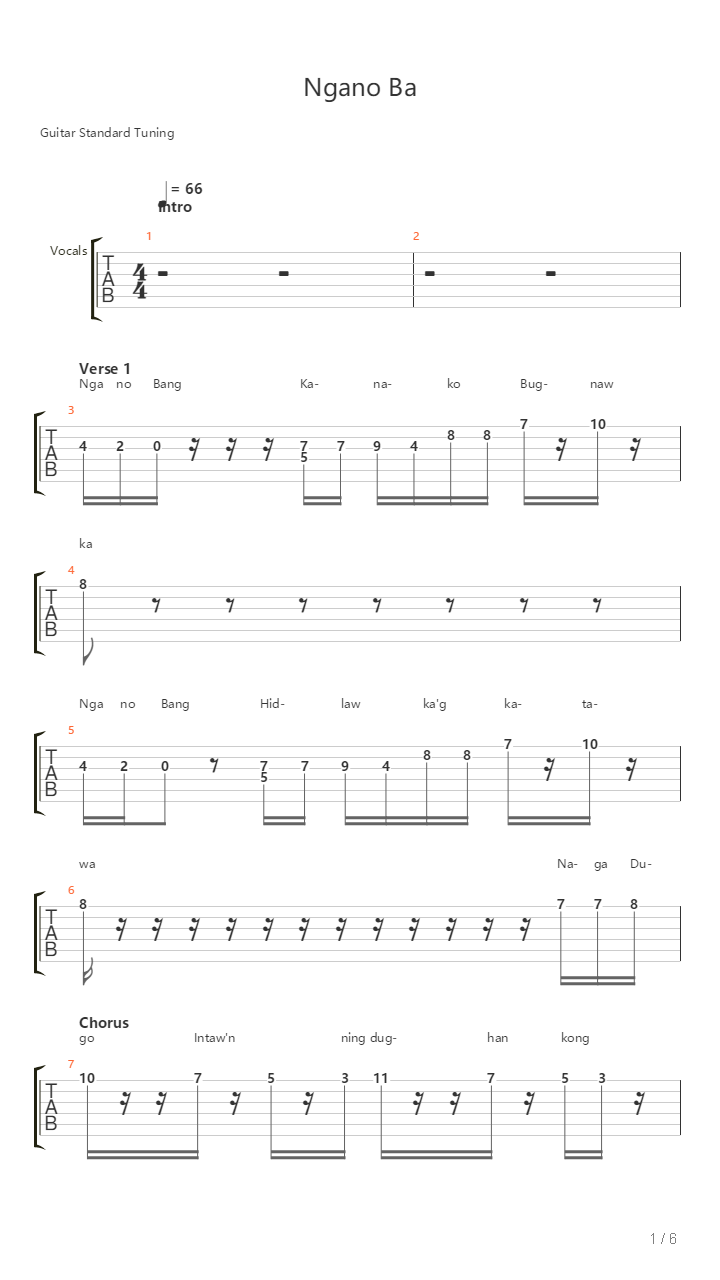 Ngano Ba吉他谱