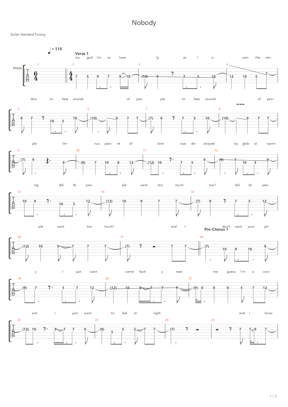 Nobody吉他谱