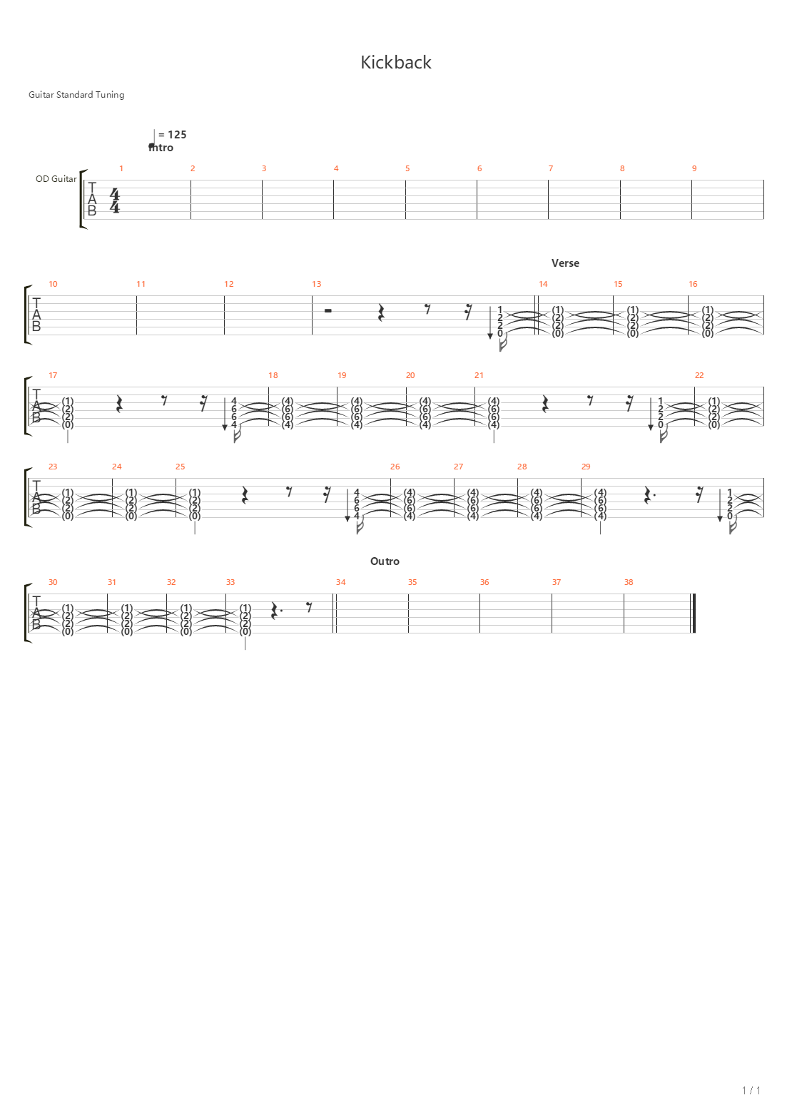 Kickback吉他谱