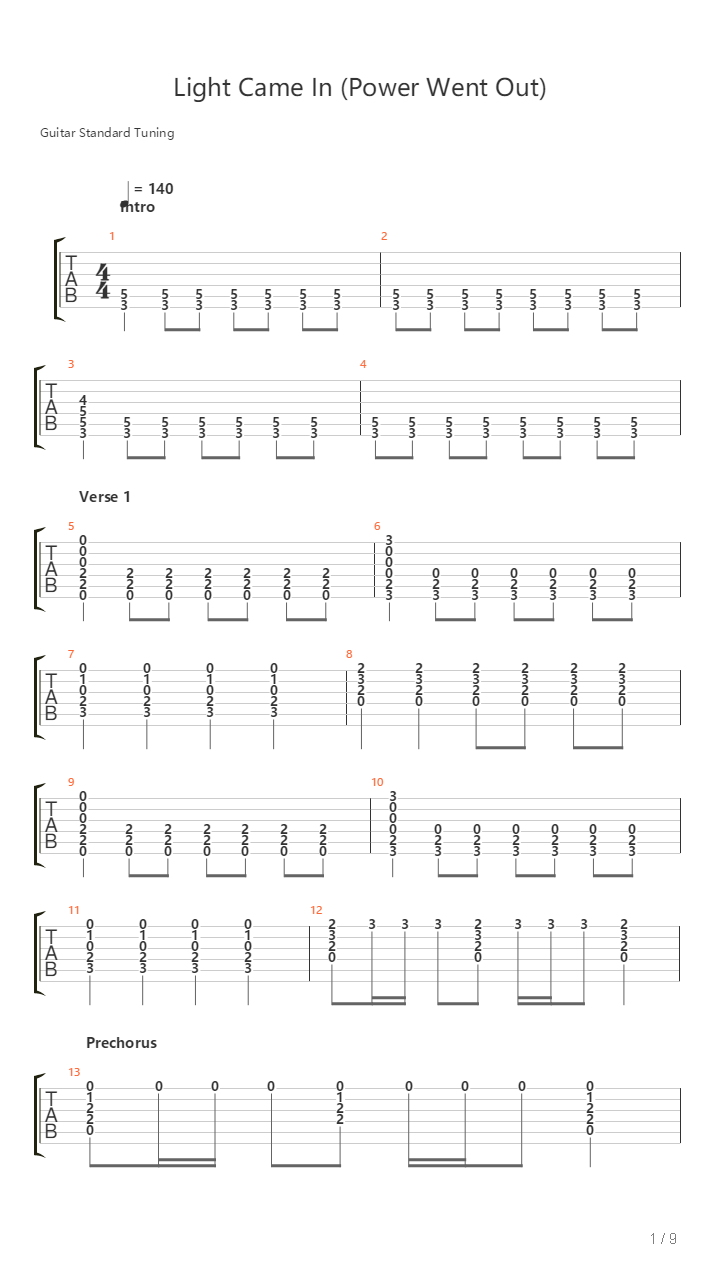 Light Came In Power Went Out吉他谱