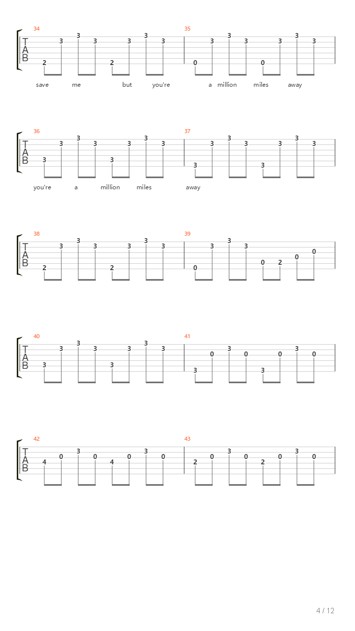 Million Miles吉他谱