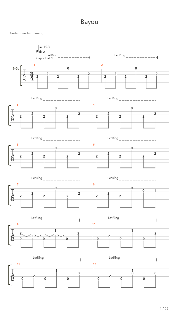 Bayou吉他谱