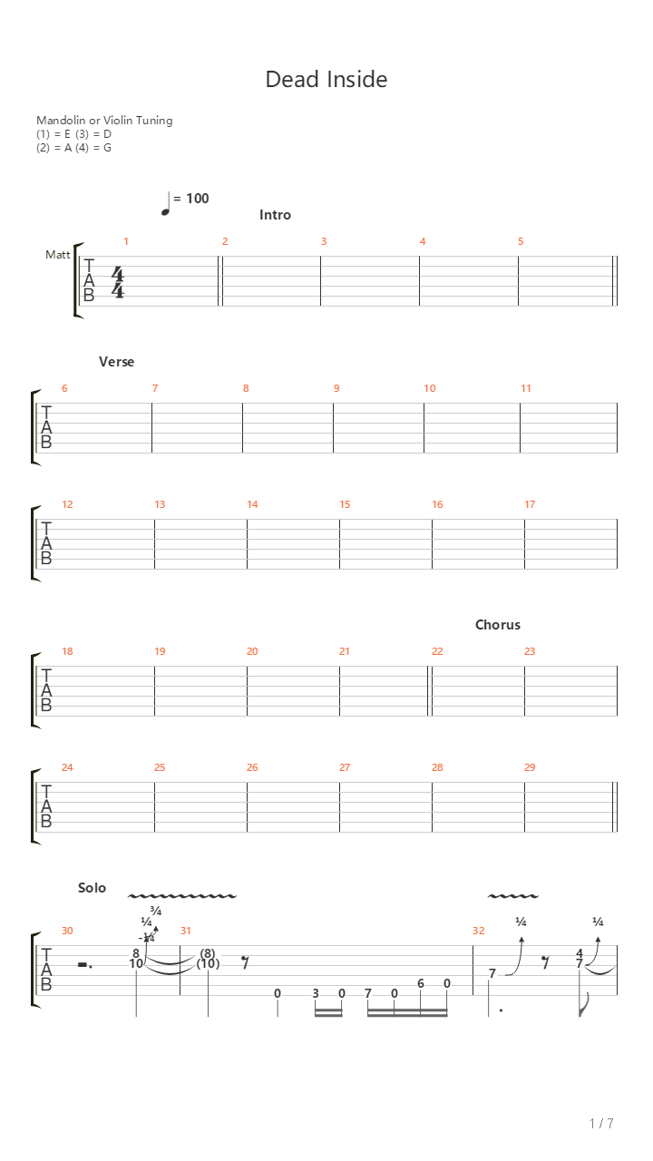 Dead Inside吉他谱