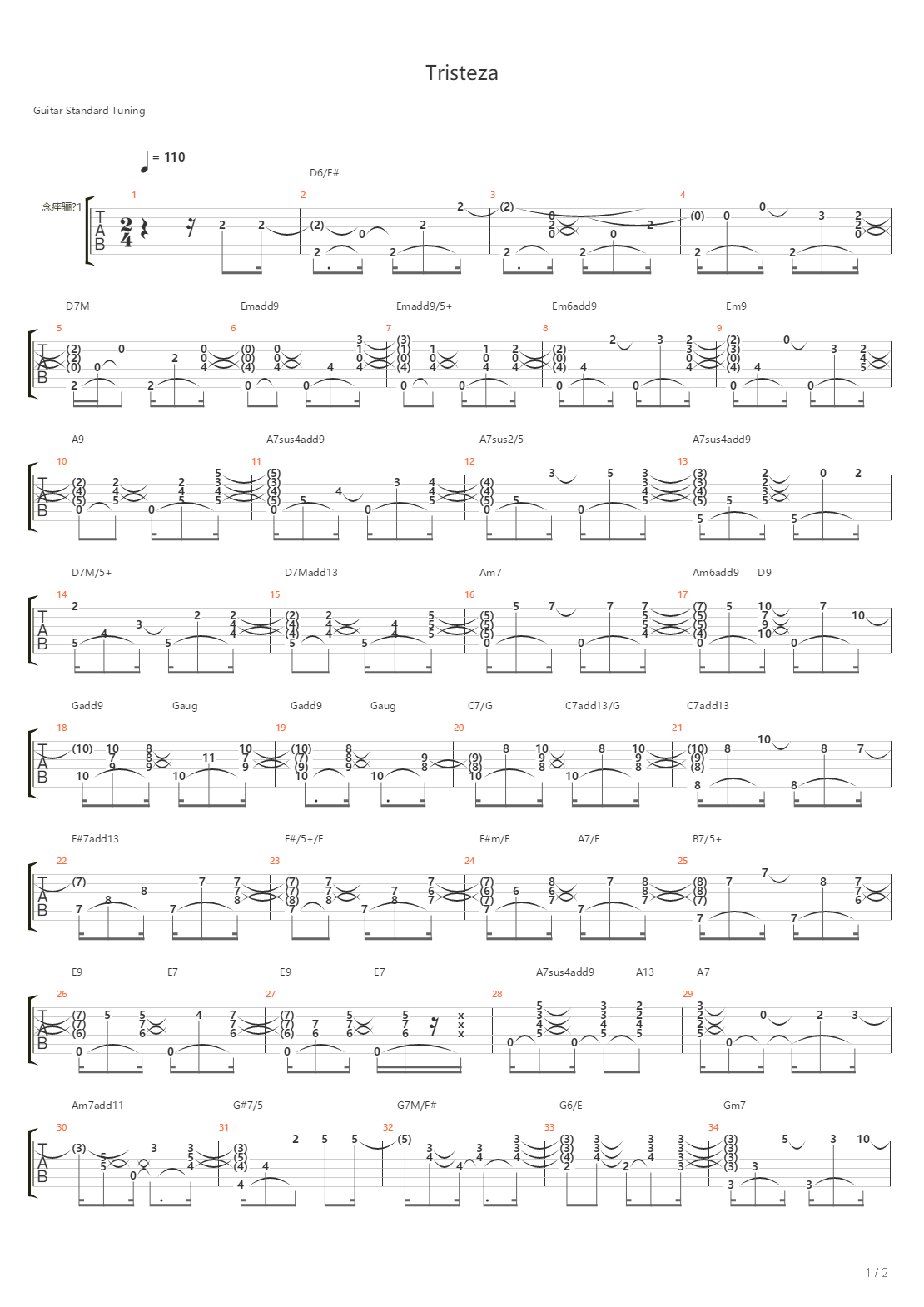 Tristeza吉他谱
