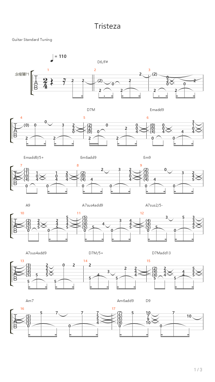 Tristeza吉他谱