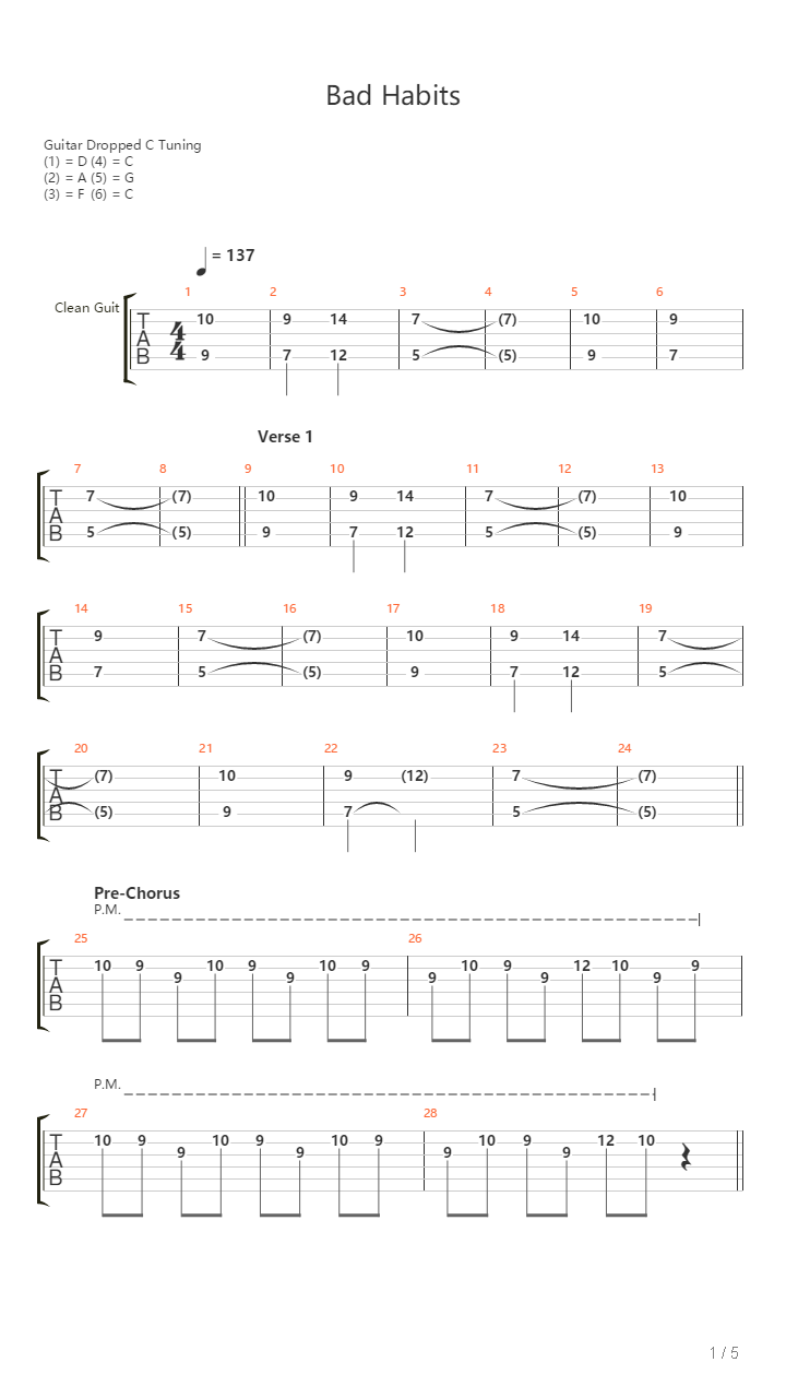 Bad Habits吉他谱