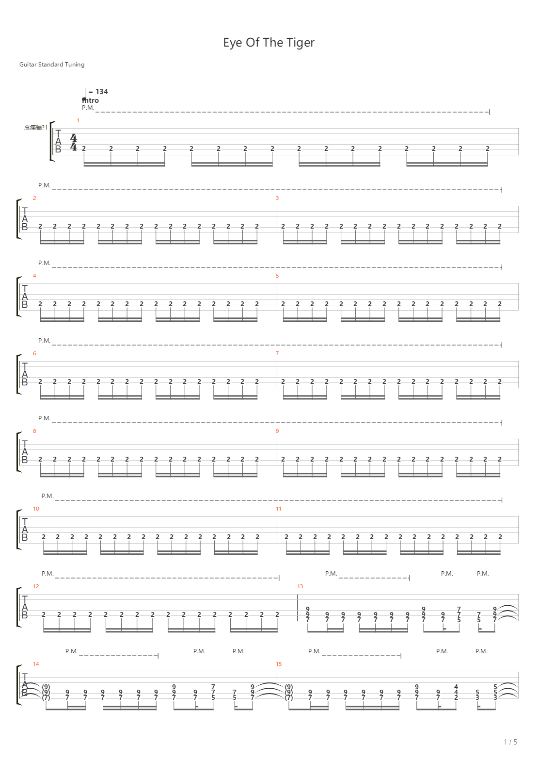 Eye Of The Tiger吉他谱