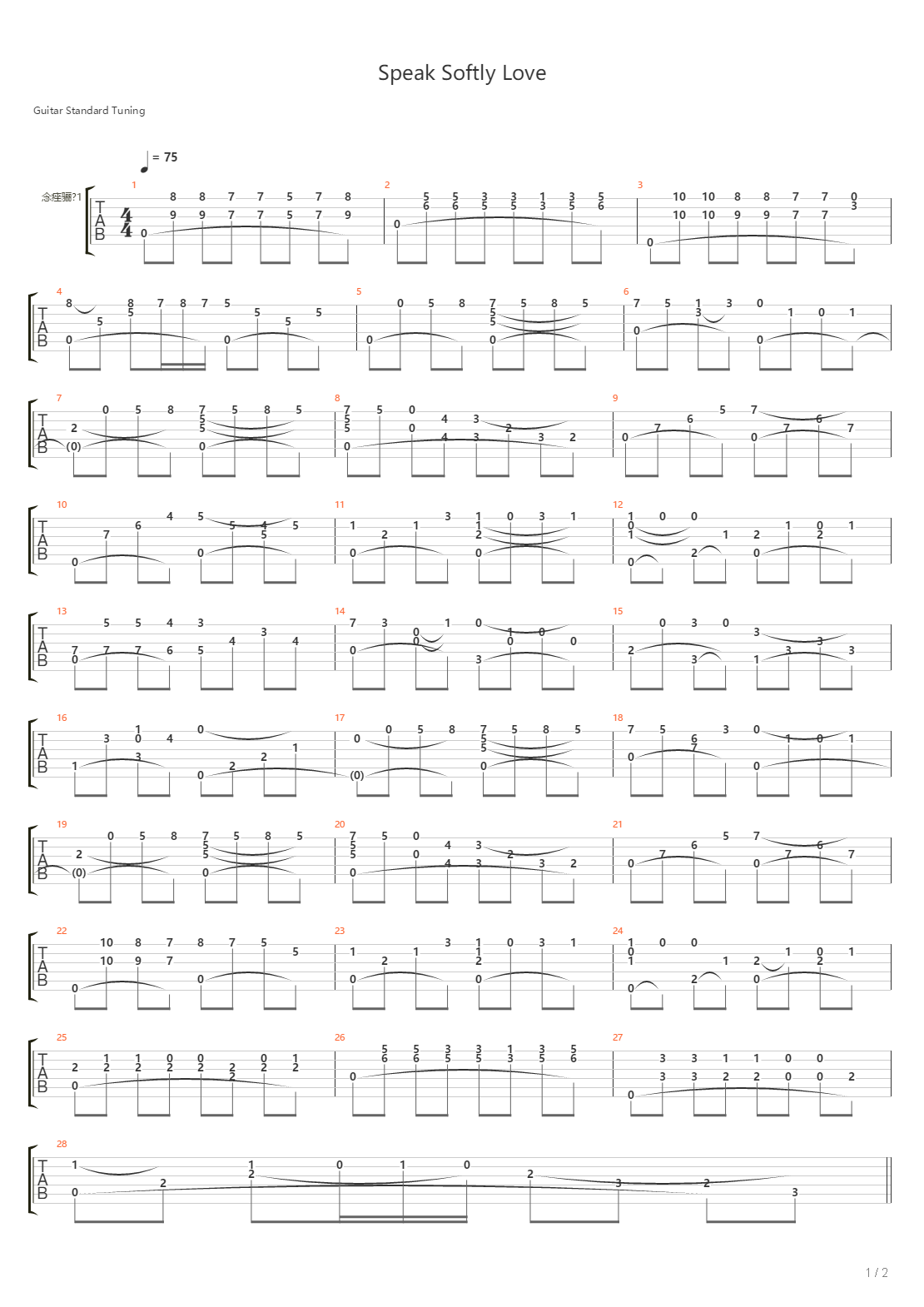 Speak Softly Love吉他谱