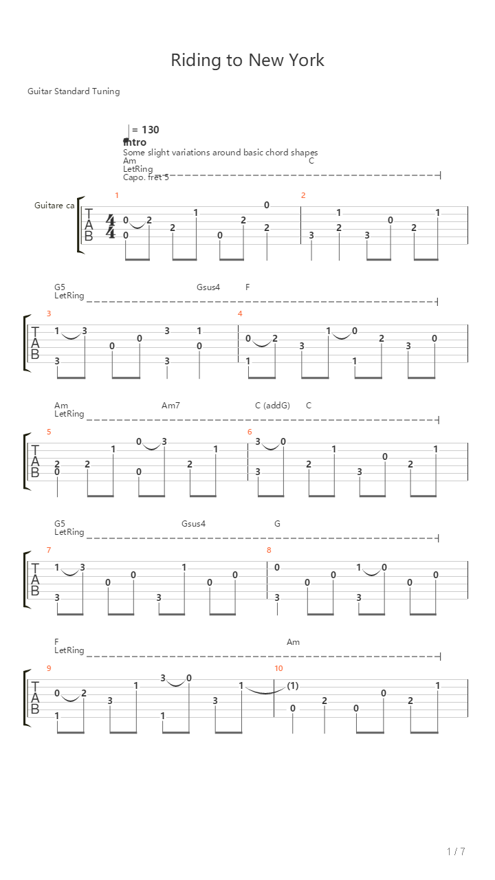 Riding To New York吉他谱