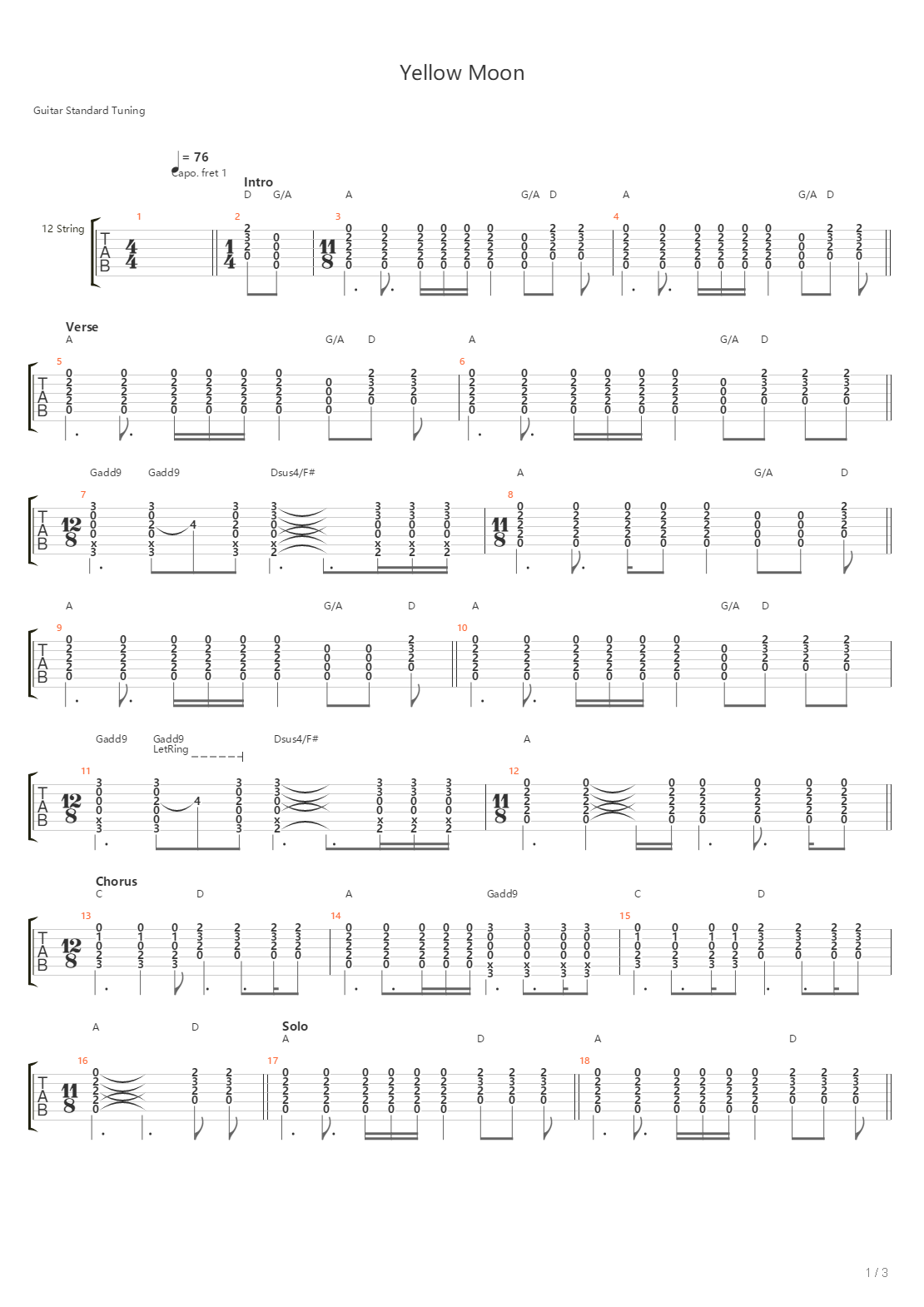 Yellow Moon吉他谱