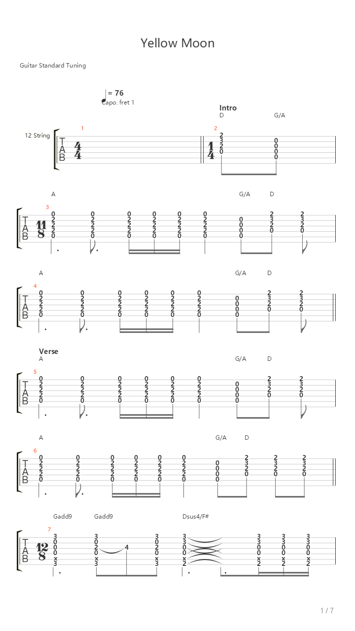 Yellow Moon吉他谱