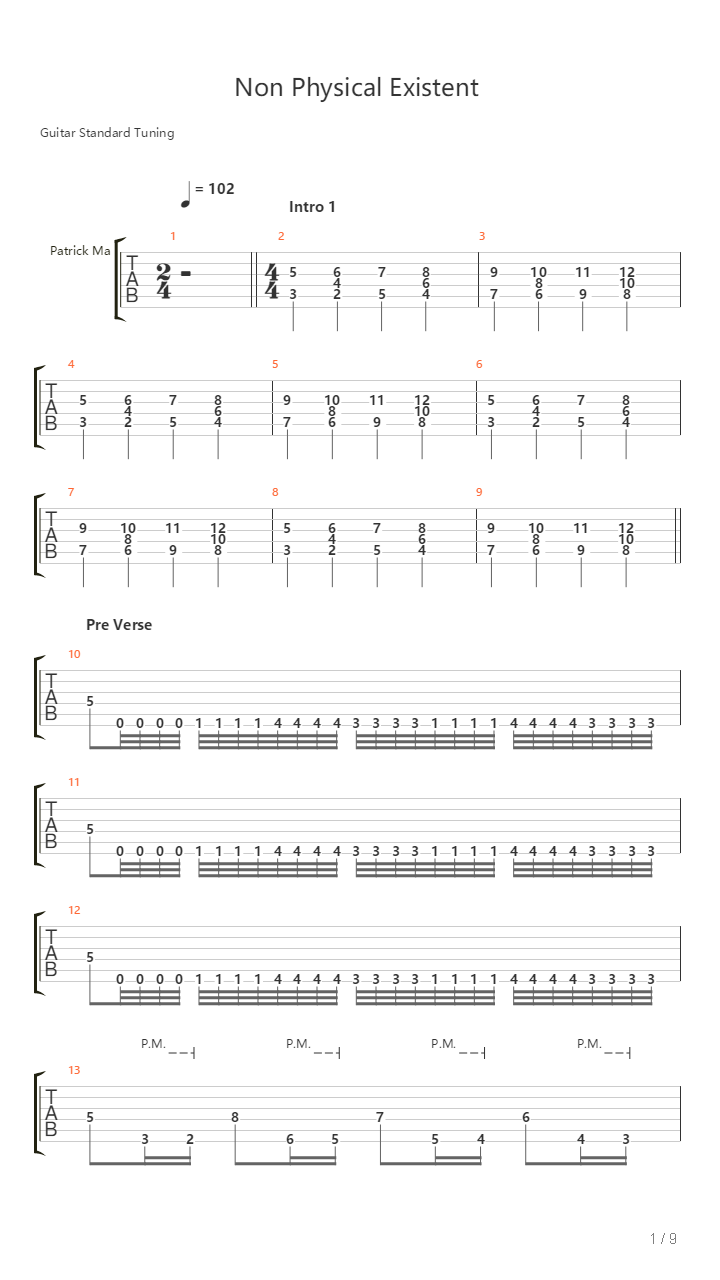 Non Physical Existent吉他谱