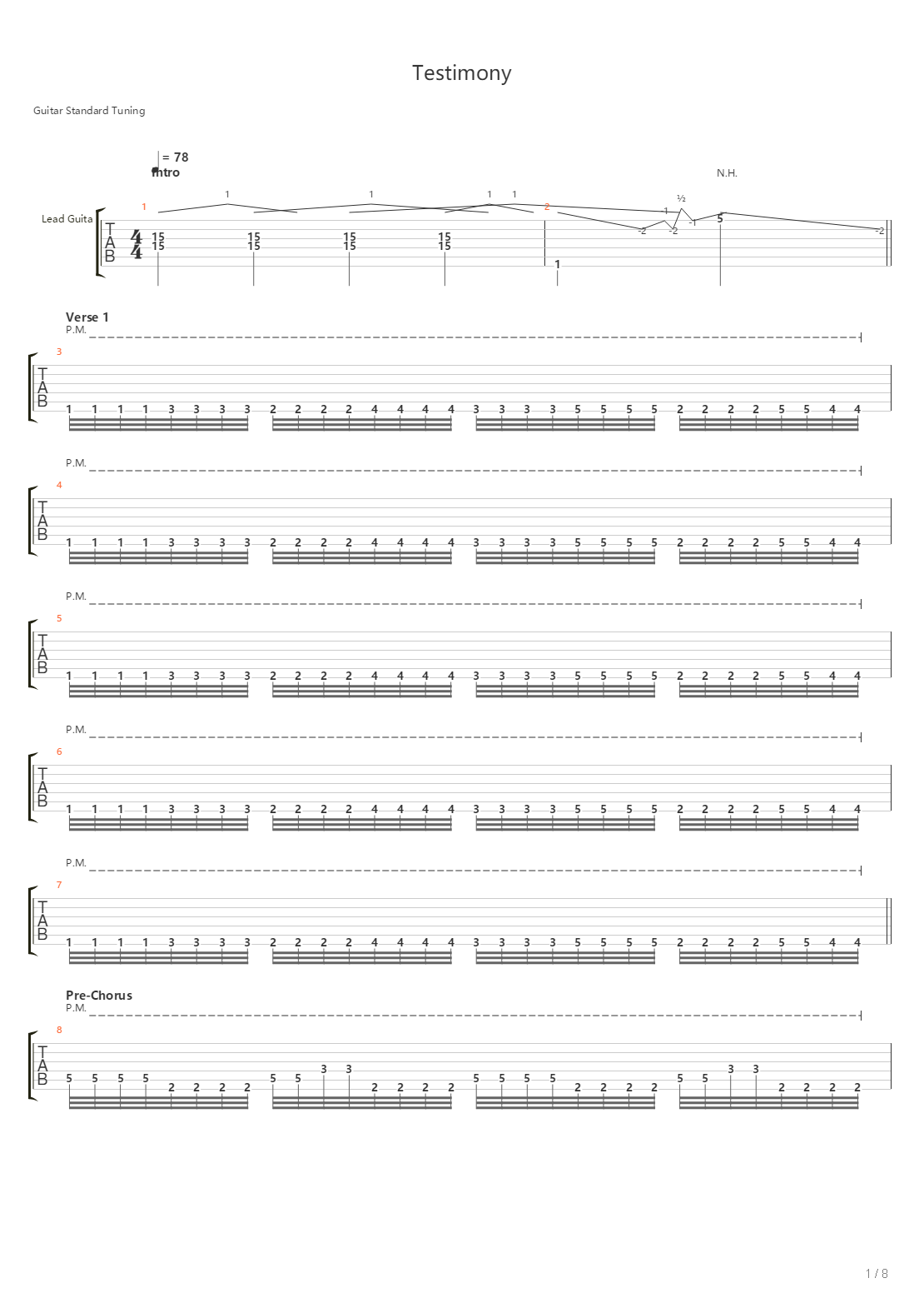 Testimony吉他谱