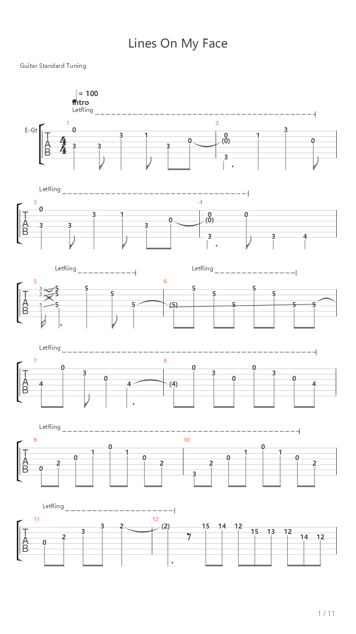 Lines On My Face吉他谱