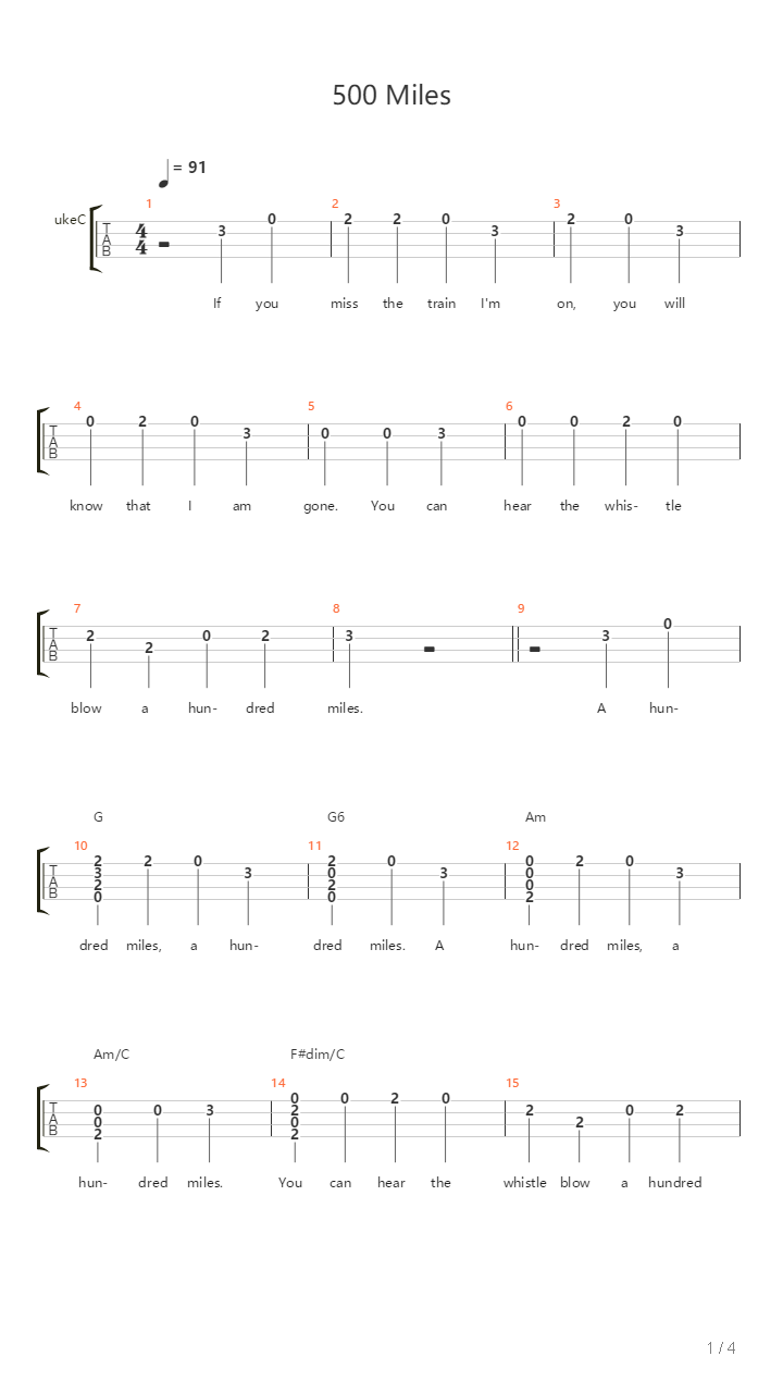 500 Miles吉他谱