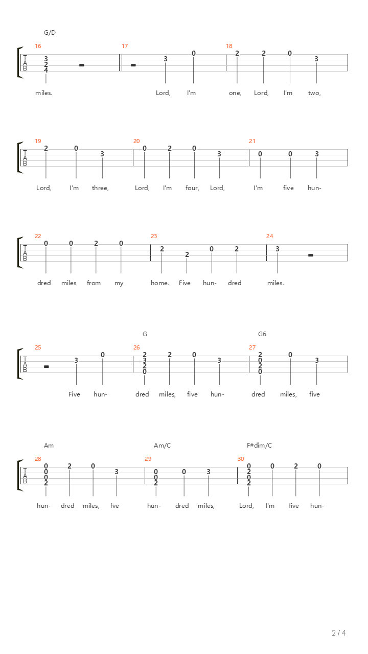 500 Miles吉他谱