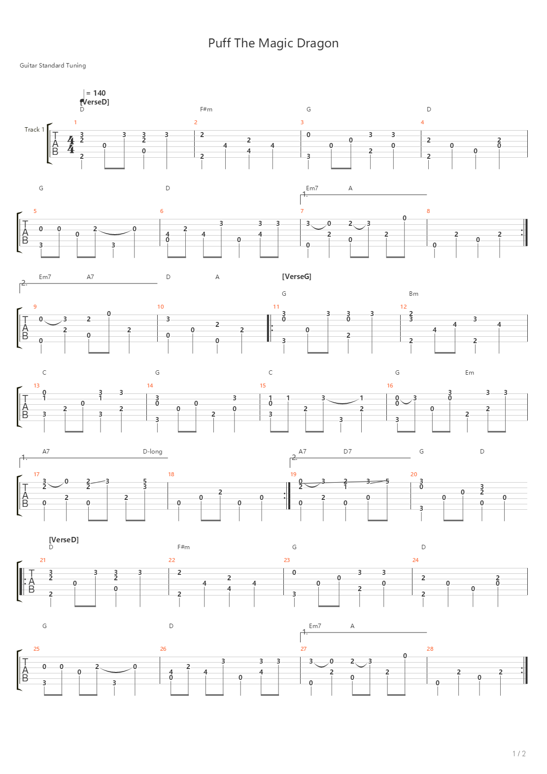 Puff The Magic Dragon吉他谱