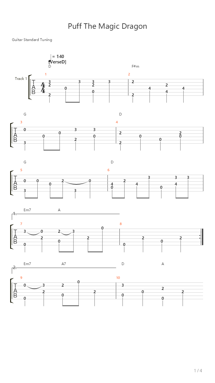 Puff The Magic Dragon吉他谱