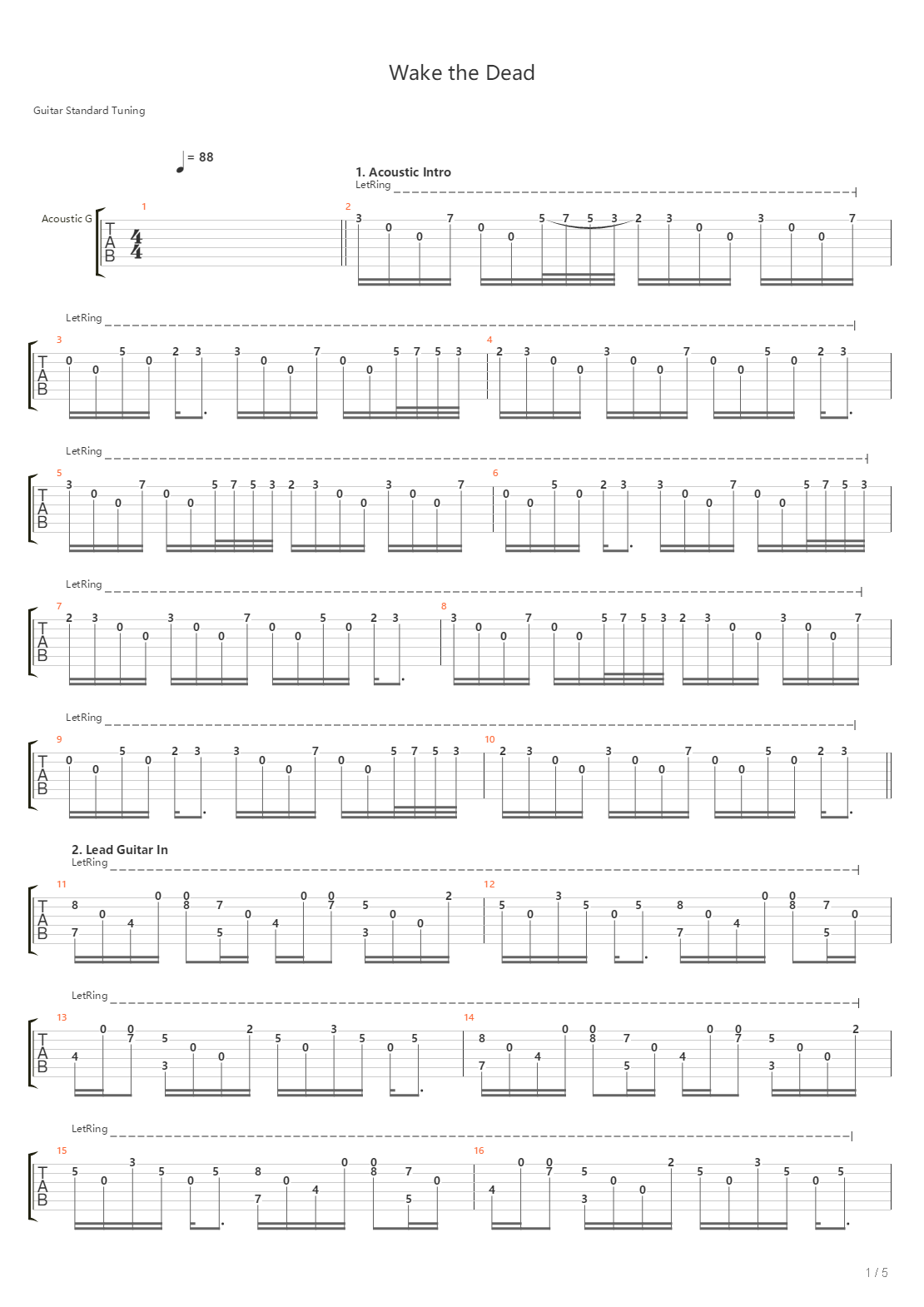 Wake The Dead吉他谱