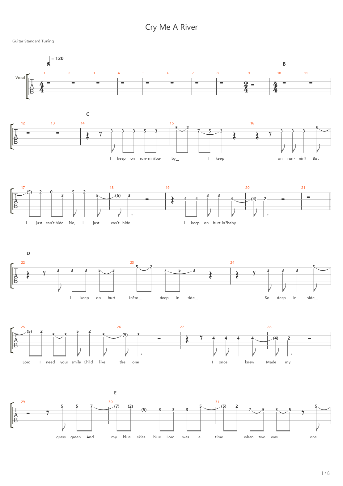Cry Me A River吉他谱