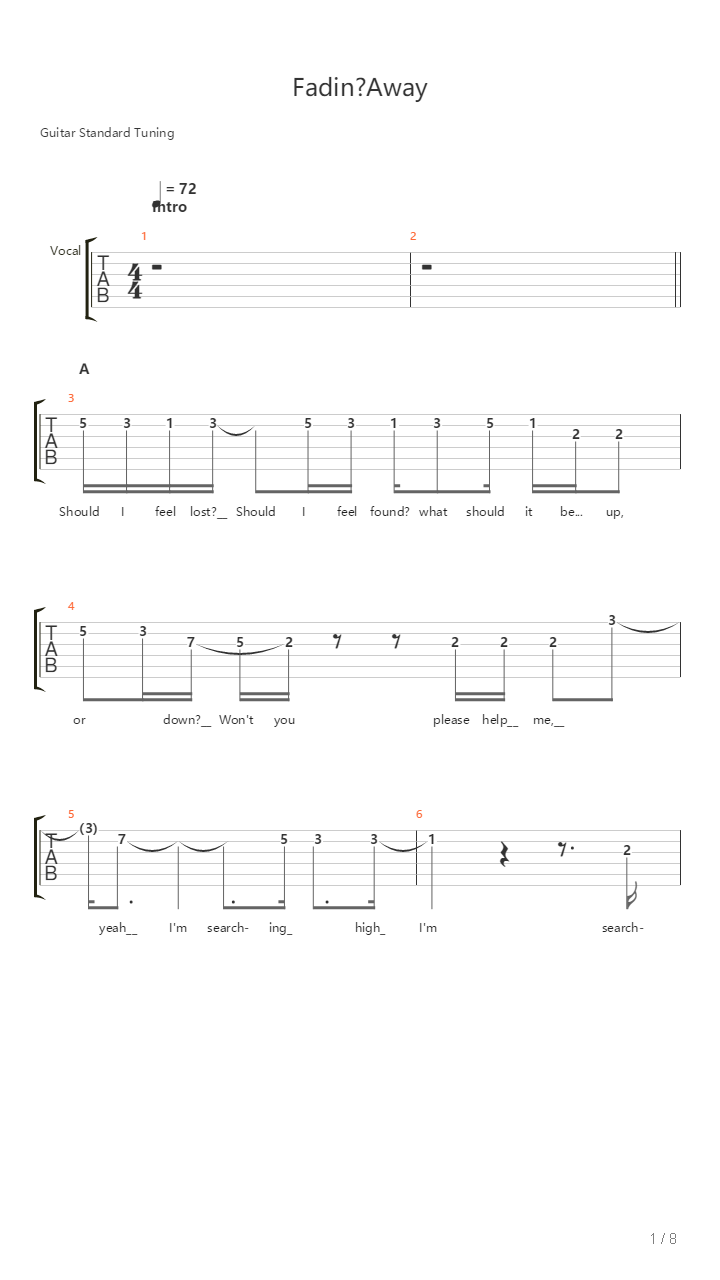 Fadin Away吉他谱