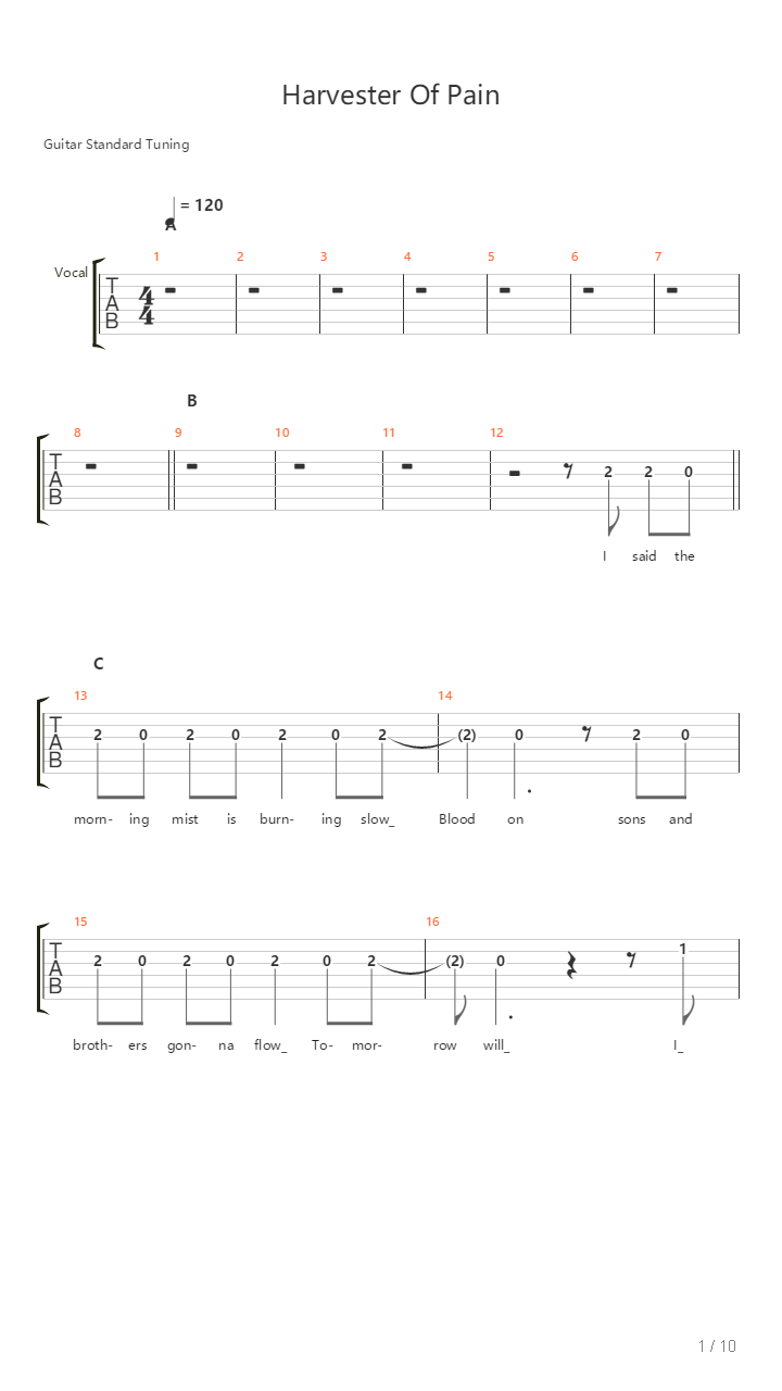 Harvester Of Pain吉他谱