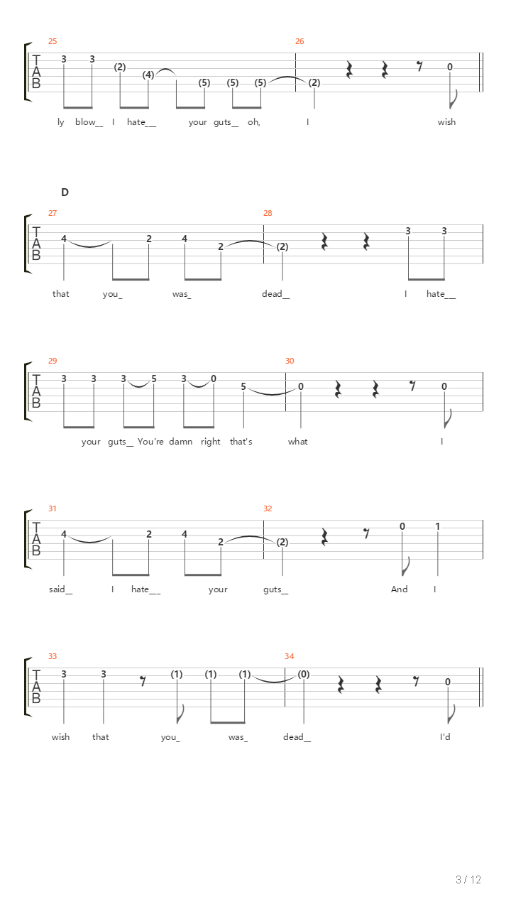 Hate Your Guts吉他谱
