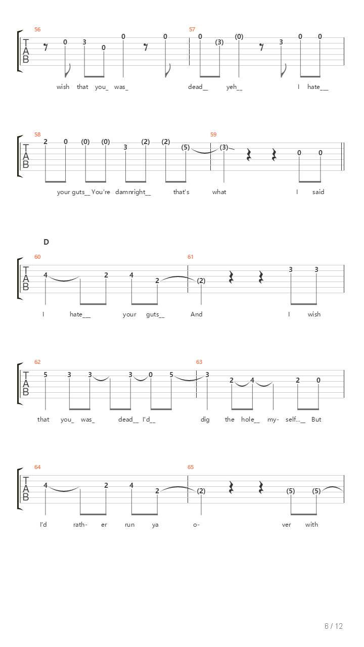 Hate Your Guts吉他谱