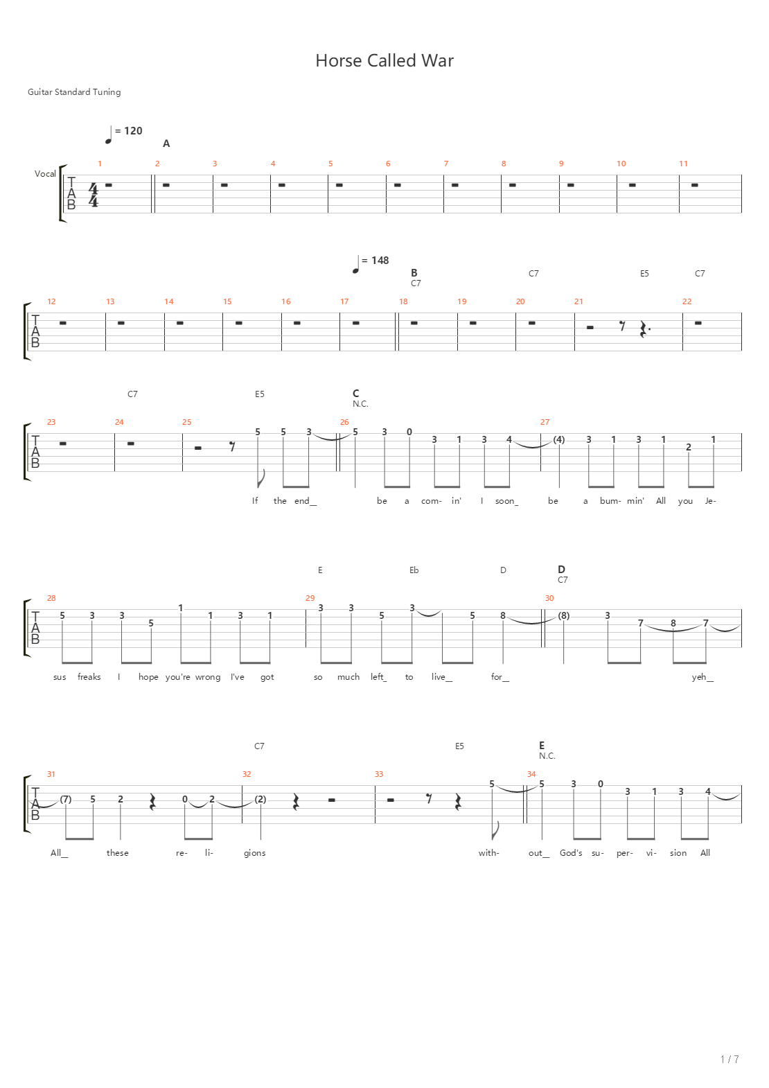 Horse Called War吉他谱