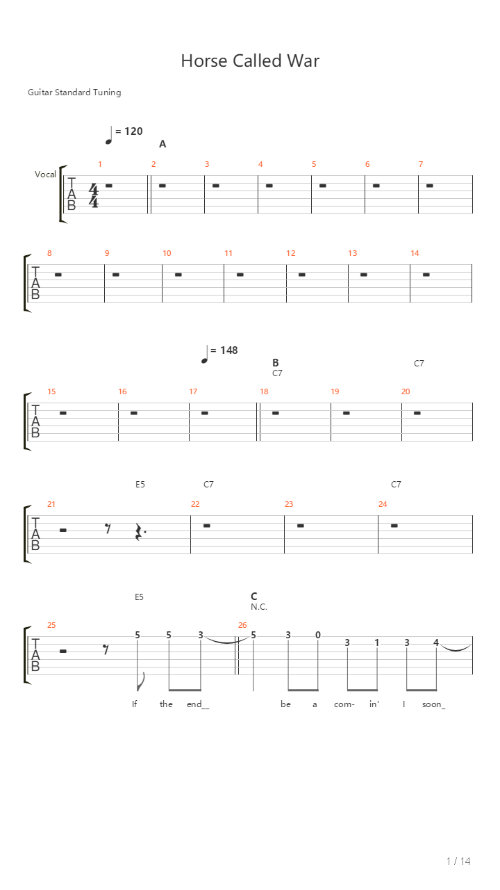 Horse Called War吉他谱