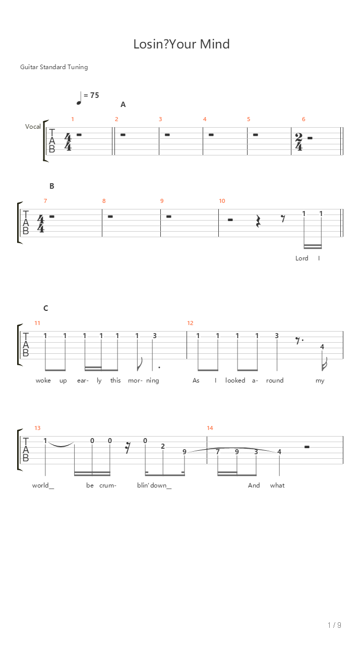 Losin Your Mind吉他谱