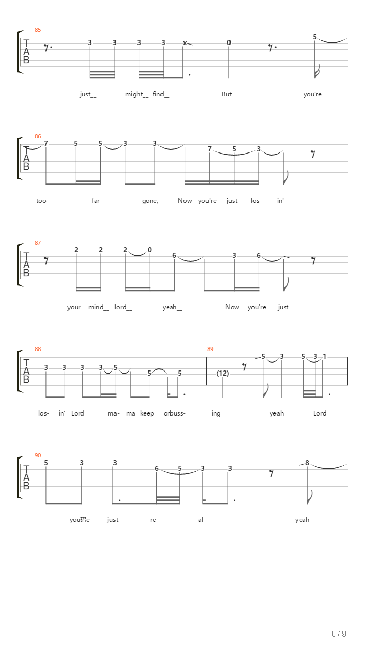 Losin Your Mind吉他谱