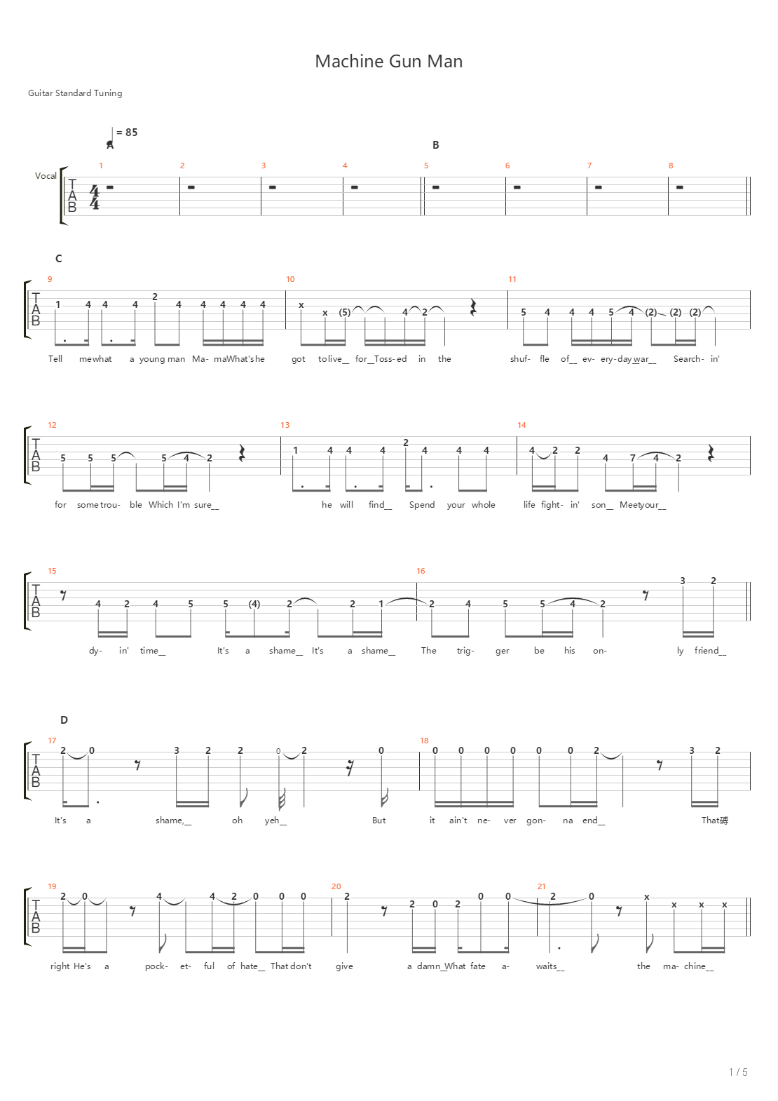 Machine Gun Man吉他谱