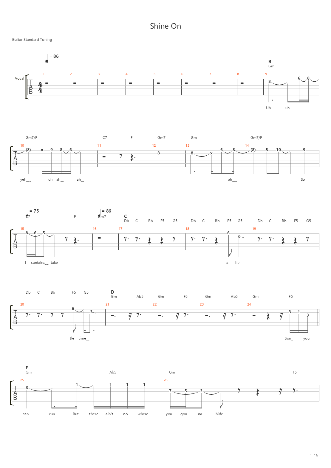 Shine On吉他谱