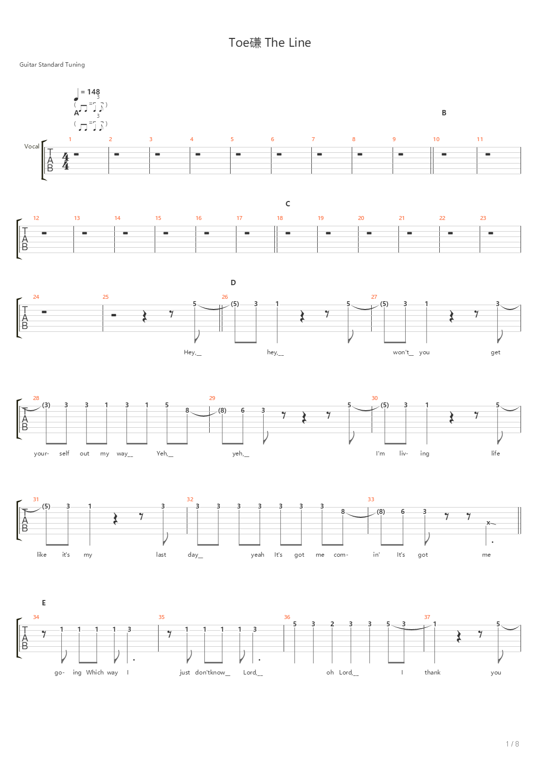 Toen The Line吉他谱