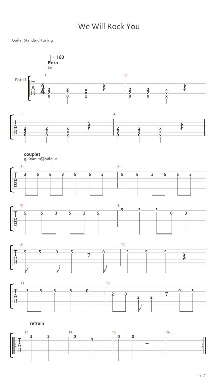We Will Rock You吉他谱