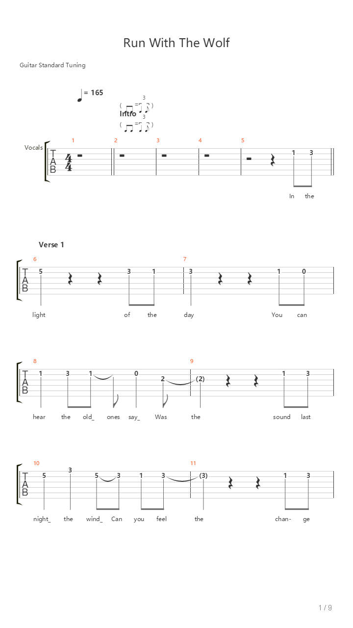 Run With The Wolf吉他谱