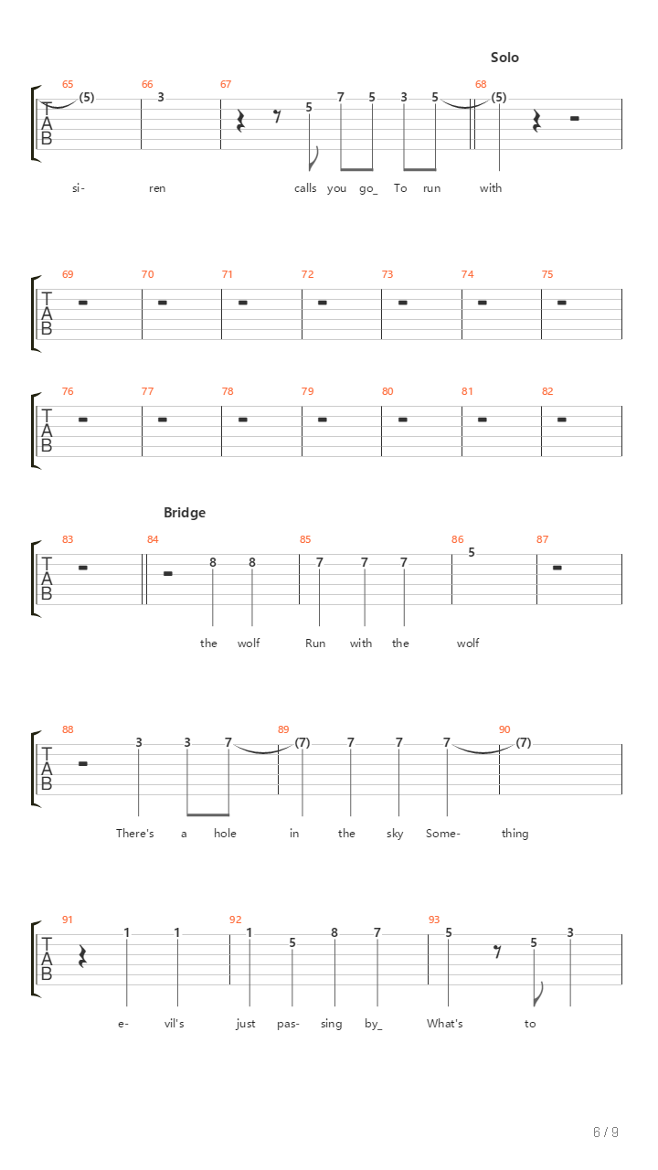 Run With The Wolf吉他谱