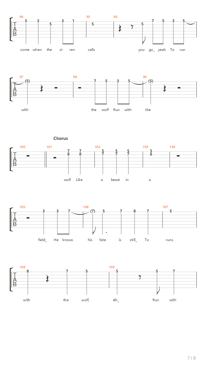 Run With The Wolf吉他谱