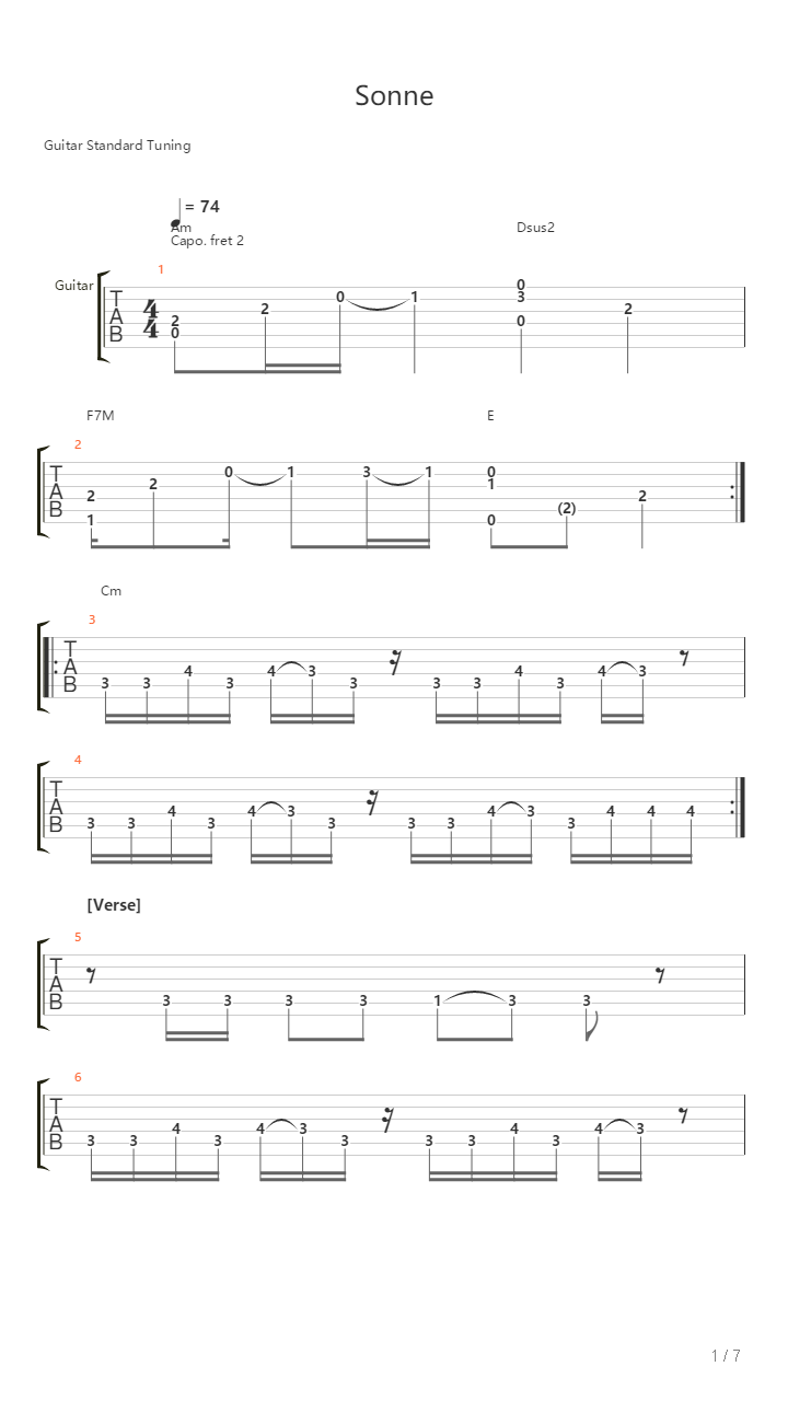 Sonne吉他谱