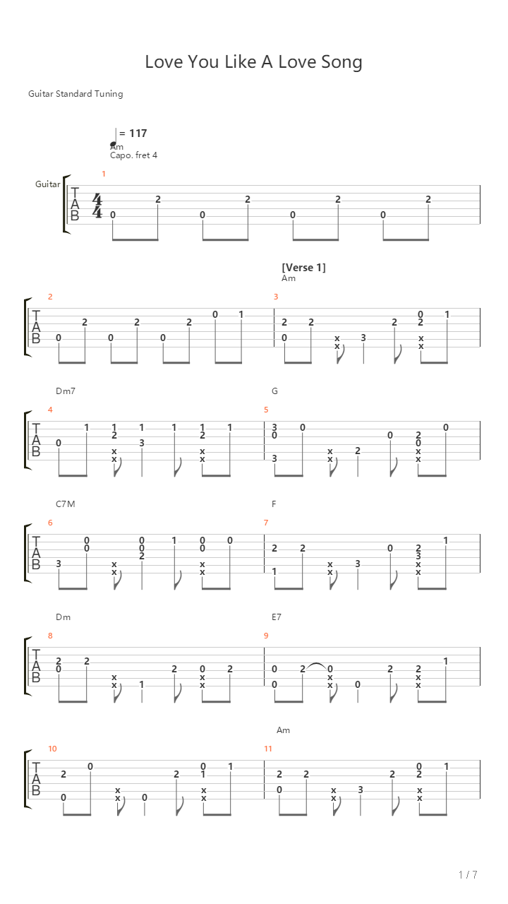 Love You Like A Love Song吉他谱
