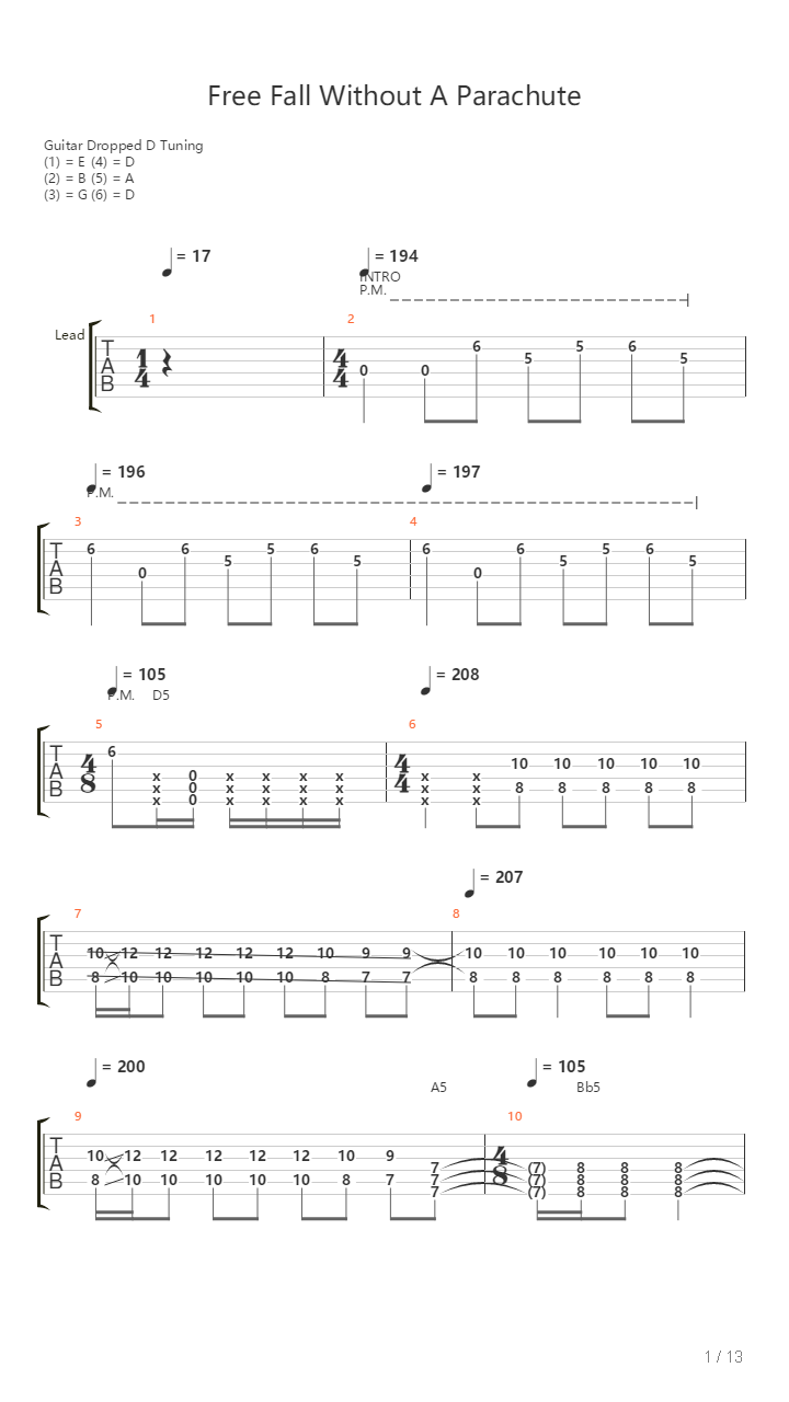 Free Fall Without A Parachute吉他谱