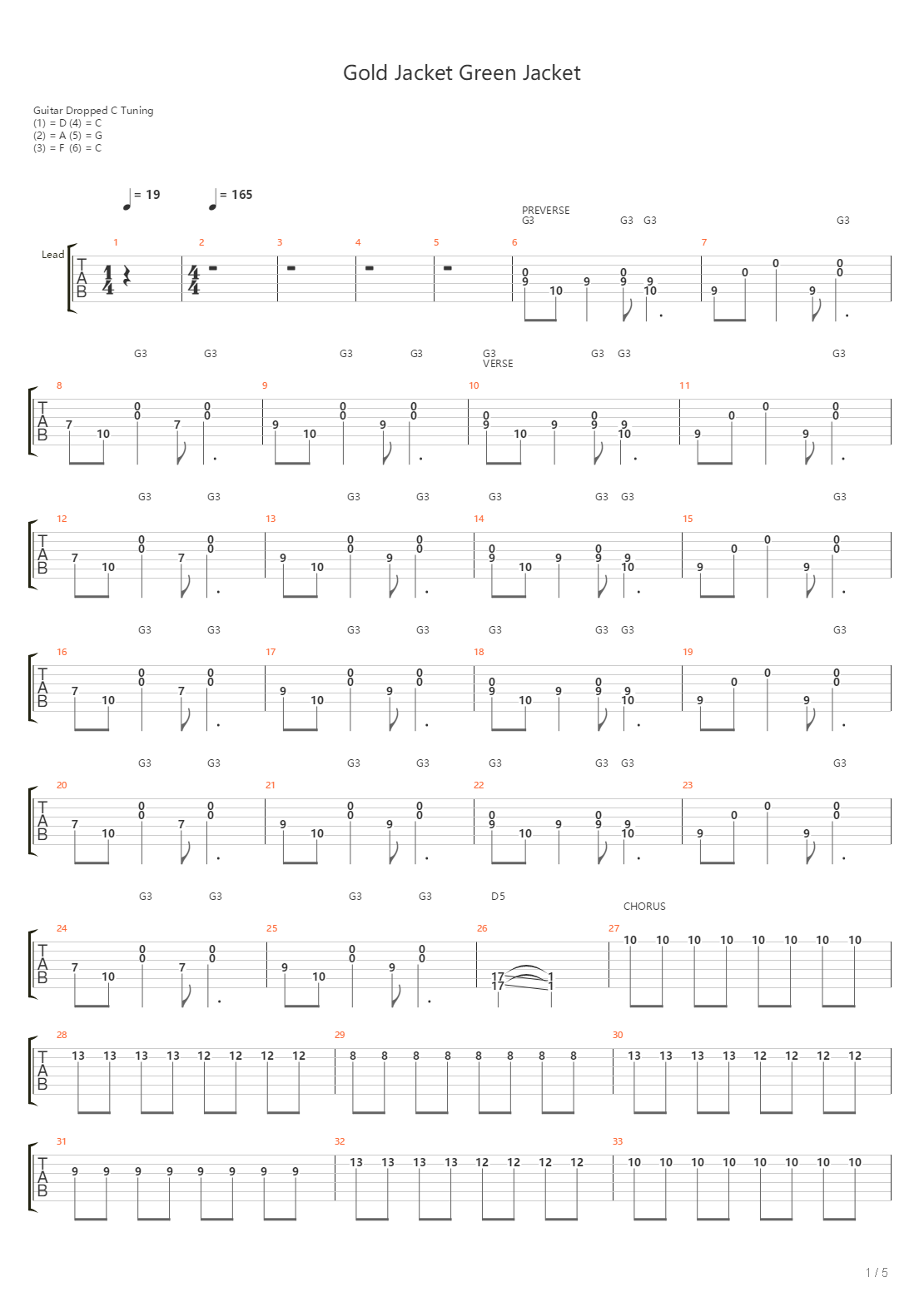 Gold Jacket Green Jacket吉他谱