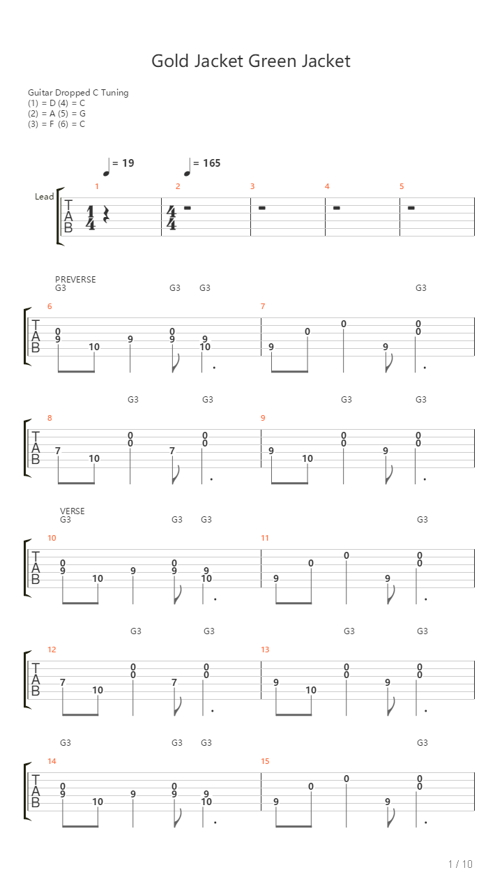 Gold Jacket Green Jacket吉他谱