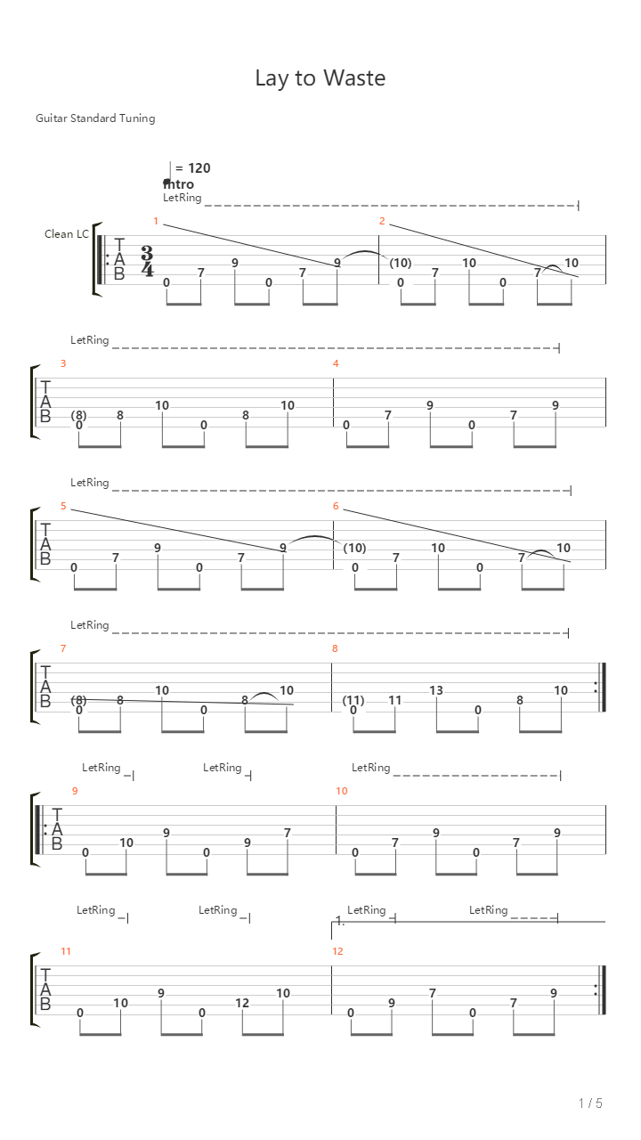 Lay To Waste吉他谱